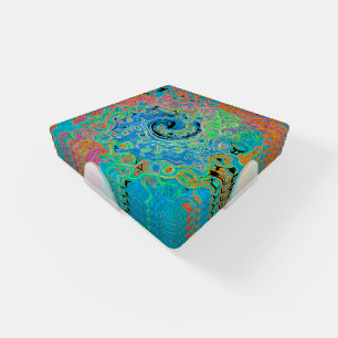 Watercolor Blue Groovy Abstract Retro Liquid Swirl Coaster Set