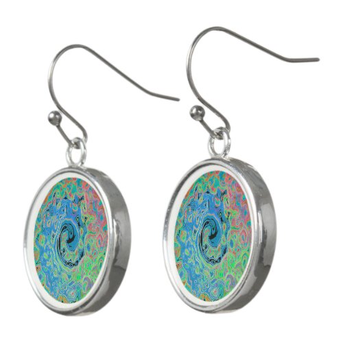 Watercolor Blue Groovy Abstract Retro Liquid Swirl Earrings