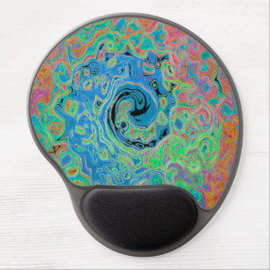 Watercolor Blue Groovy Abstract Retro Liquid Swirl Gel Mouse Pad