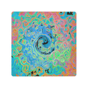 Watercolor Blue Groovy Abstract Retro Liquid Swirl Metal Print