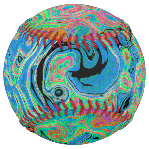 Watercolor Blue Groovy Abstract Retro Liquid Swirl Softball