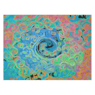 Watercolor Blue Groovy Abstract Retro Liquid Swirl Tablecloth