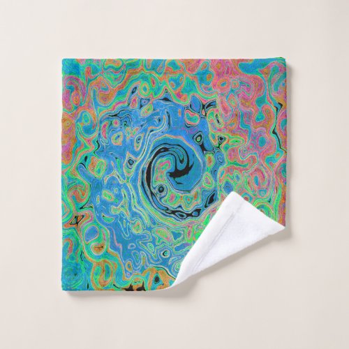 Watercolor Blue Groovy Abstract Retro Liquid Swirl Wash Cloth