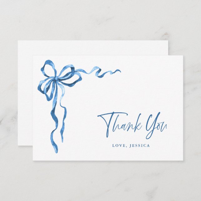 Watercolor Blue Hand Drawn Bow Thank You (Front/Back)