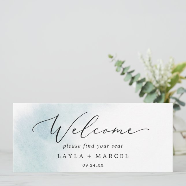 Watercolor Blue Hanging Seating Chart Header (Standing Front)