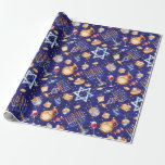 Watercolor Blue Hanukkah Chanukah Gold Wrapping Paper<br><div class="desc">This design was created through digital art. It may be personalized by clicking the customize button and changing the color, adding a name, initials or your favorite words. Contact me at colorflowcreations@gmail.com if you with to have this design on another product. Purchase my original abstract acrylic painting for sale at...</div>