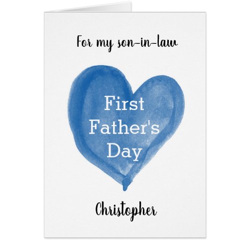 Watercolor Blue Heart 1st Fathers Day Son_in_Law
