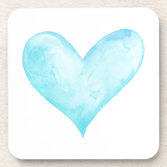 Watercolor blue heart beverage coaster (Front)
