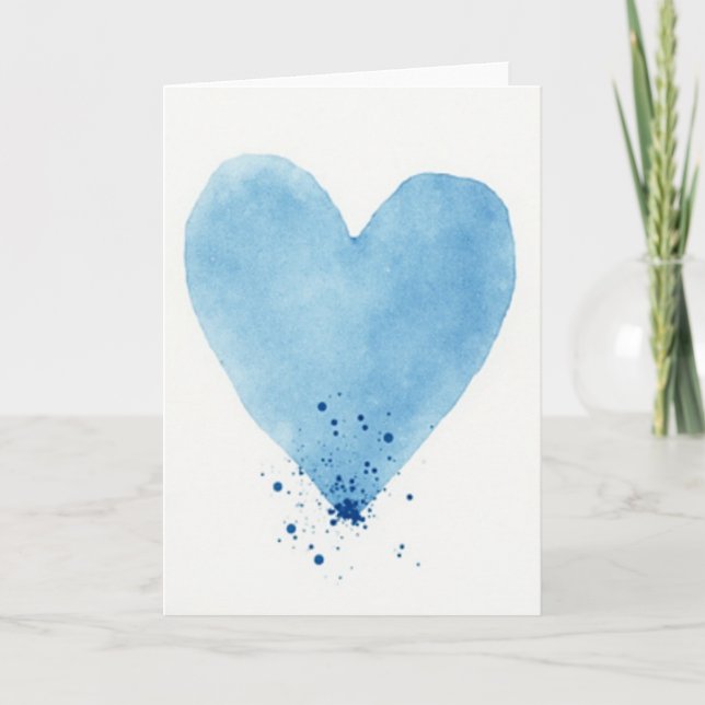 Watercolor Blue Heart Card (Front)