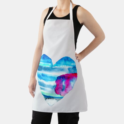 Watercolor blue heart cute heart apron