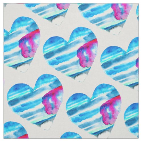 Watercolor blue heart cute heart fabric