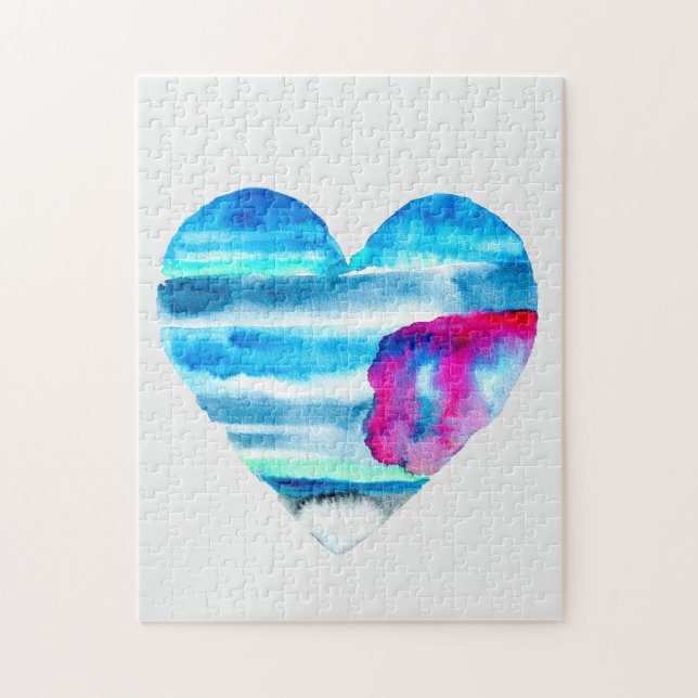 Watercolor blue heart cute heart jigsaw puzzle (Vertical)