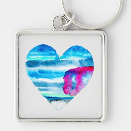 Watercolor blue heart cute heart keychain