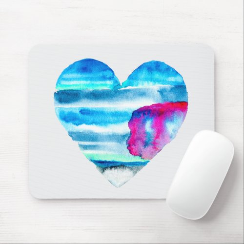 Watercolor blue heart cute heart mouse pad