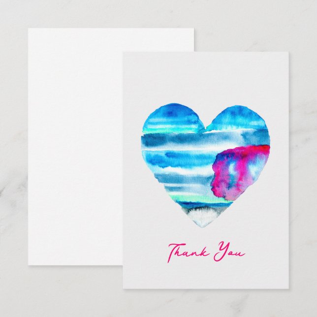 Watercolor blue heart cute heart note card (Front/Back)