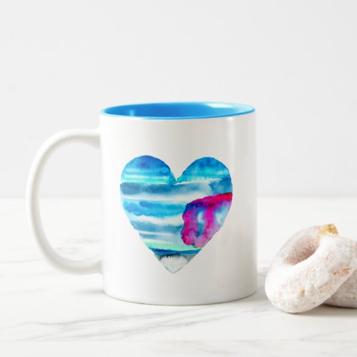 Watercolor blue heart cute heart Two_Tone coffee mug