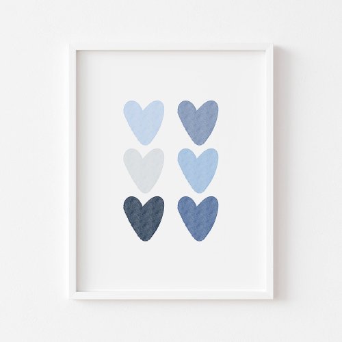 watercolor blue hearts print
