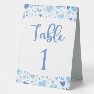 Watercolor Blue Hearts Valentine Table Number Card Table Tent