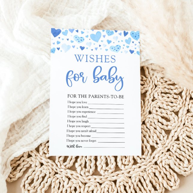 Watercolor Blue Hearts Valentine Wishes for Baby Invitation (Watercolor Cute Blue Hearts Valentine Sweetheart February Baby Boy Wishes for Baby Baby Shower Game)