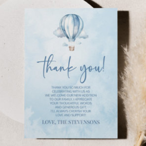 Watercolor Blue Hot Air Balloon Baby Shower Thank You Card