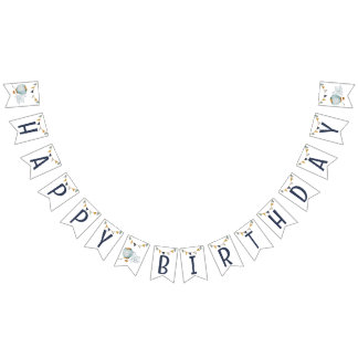 Watercolor Blue Hot Air Balloon Bunting Flags