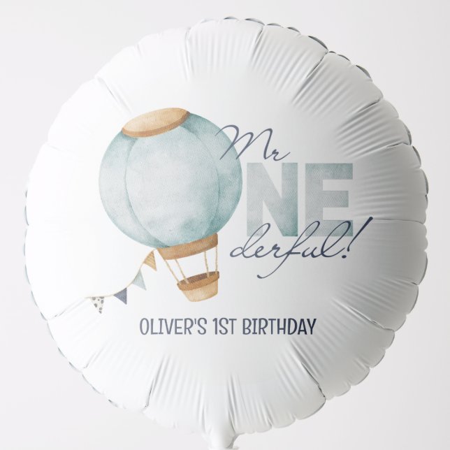 Watercolor Blue Hot Air Balloon Mr ONEderful Boy (Front)
