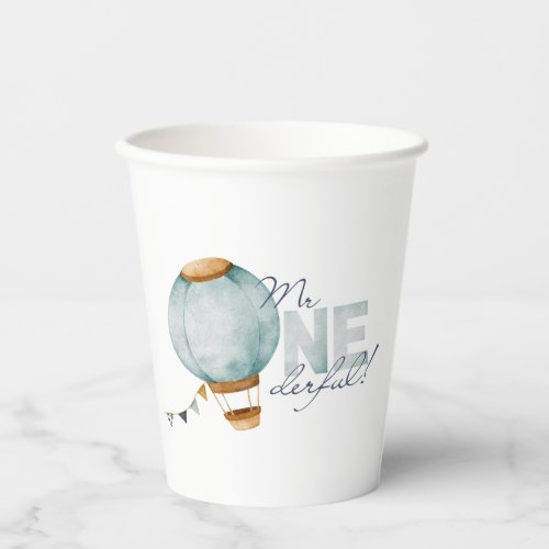 Watercolor Blue Hot Air Balloon Mr ONEderful Boy Paper Cups