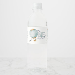 Watercolor Blue Hot Air Balloon Mr ONEderful Boy Water Bottle Label