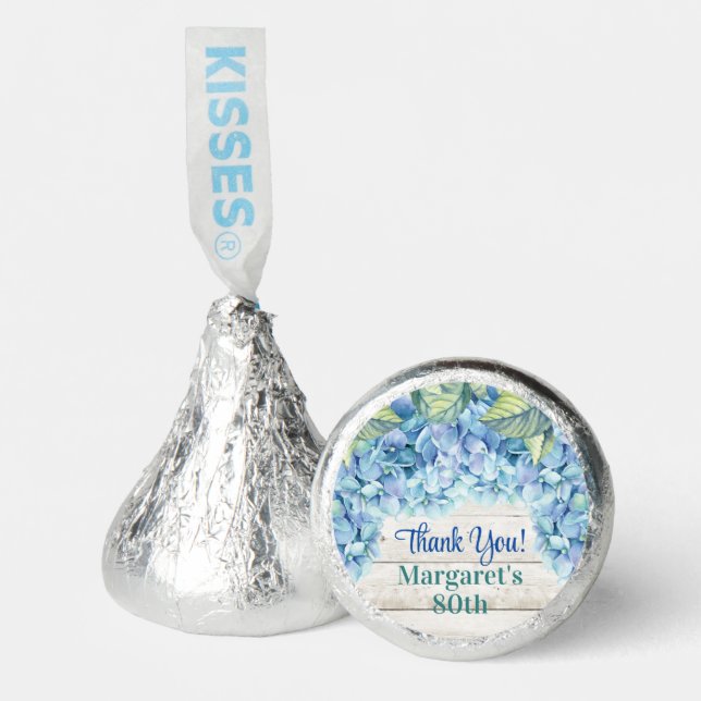 Watercolor Blue Hydrangea 80th Birthday Hershey®'s Kisses® (Front)