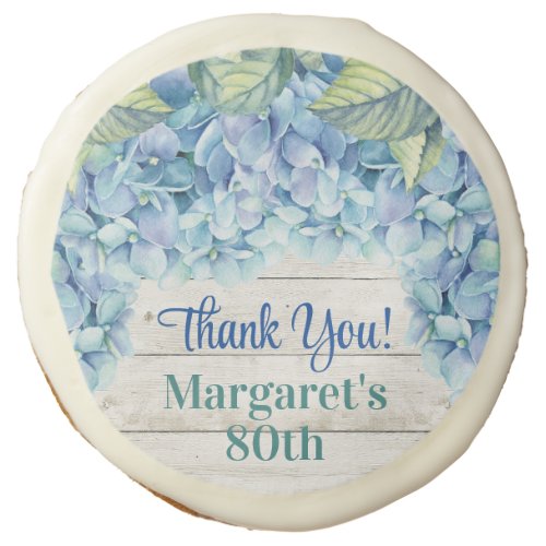 Watercolor Blue Hydrangea 80th Birthday Sugar Cookie