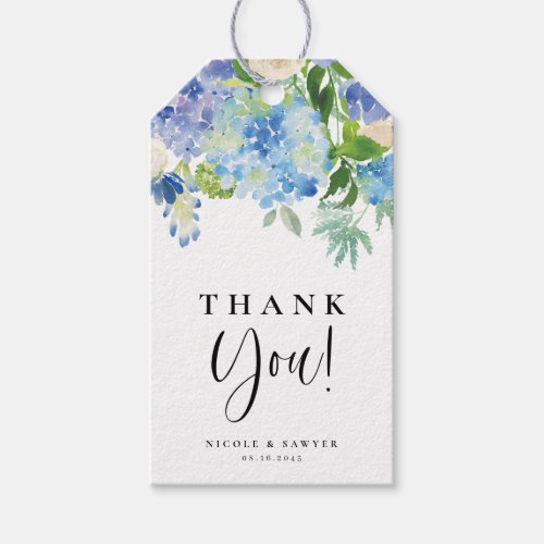 Watercolor Blue Hydrangea and Ivory Rose Thank You Gift Tags