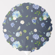 Watercolor Blue Hydrangea and Rose Floral Pattern 