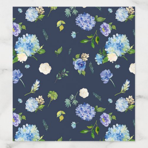 Watercolor Blue Hydrangea and Rose Floral Pattern Envelope Liner
