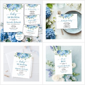 Watercolor Blue Hydrangea Baby Shower