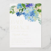 Watercolor Blue Hydrangea Baby Shower Brunch Foil Invitation (Front)