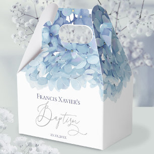 watercolor blue hydrangea Baptism Favor Boxes