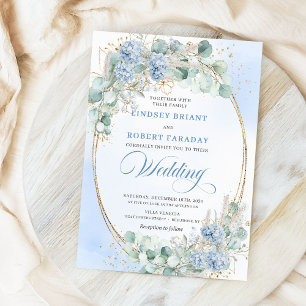 Watercolor Blue Hydrangea Botanical Wedding Invite