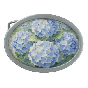 Watercolor Blue Hydrangea Bouquet Belt Buckle