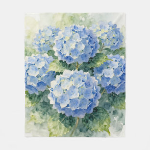 Watercolor Blue Hydrangea Bouquet Fleece Blanket