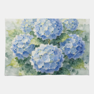 Watercolor Blue Hydrangea Bouquet Kitchen Towel