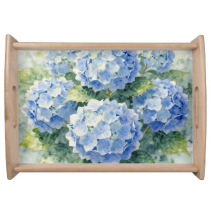 Watercolor Blue Hydrangea Bouquet Serving Tray