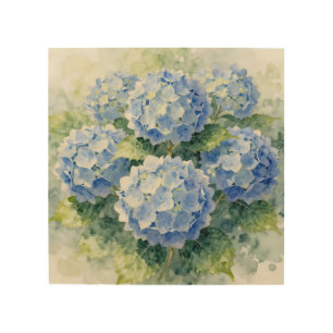 Watercolor Blue Hydrangea Bouquet Wood Wall Art