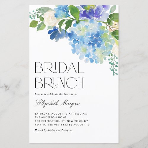 Watercolor Blue Hydrangea Bridal Brunch Invitation
