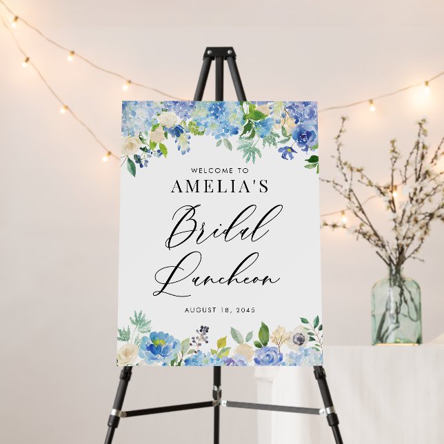 Watercolor Blue Hydrangea Bridal Luncheon Welcome Foam Board (In Situ (Stand))