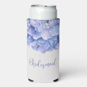 Watercolor Blue Hydrangea Bridal Party Seltzer Can Cooler