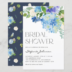 Watercolor Blue Hydrangea Bridal Shower Invitation