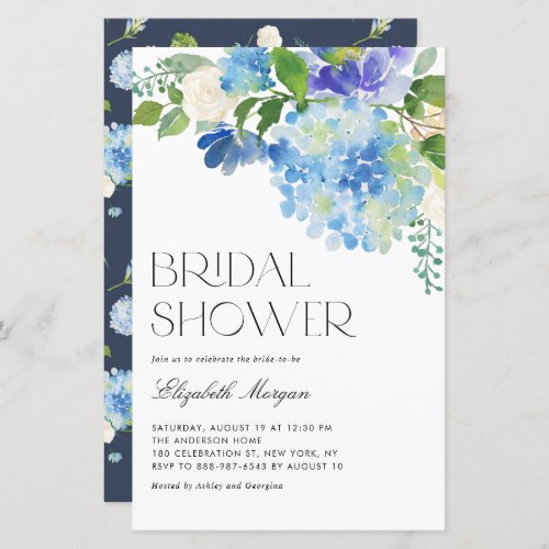 Watercolor Blue Hydrangea Bridal Shower Invitation