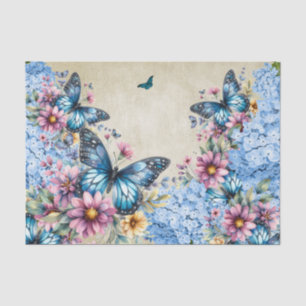 Watercolor Blue Hydrangea & Butterflies Tissue Paper