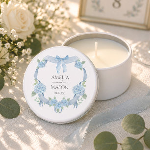 Watercolor Blue Hydrangea Crest Wedding Mini Candle Favors