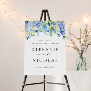 Watercolor Blue Hydrangea Engagement Party Welcome Foam Board